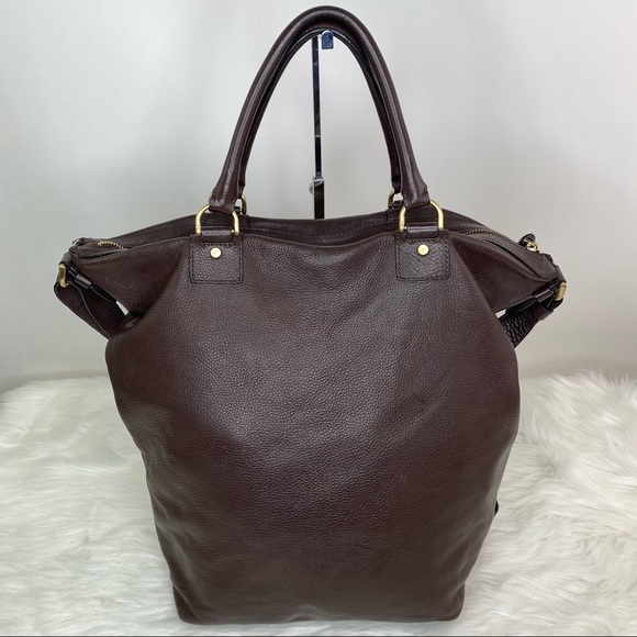 Diane Von Fostenburg Brown Pebbled Leather Drew Bucket Tote - Picture 2 of 15